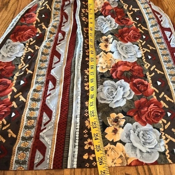Vintage size 10 women's skirt elastic waist rose flowers with orange red brown - Picture 6 of 9